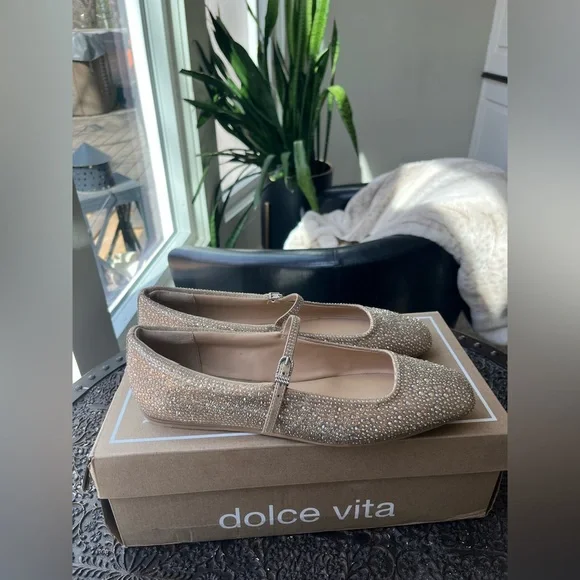 DOLCE VITA REYES CRYSTAL BALLET FLATS IN LIGHT GOLD 8.5 - Picture 7 of 12